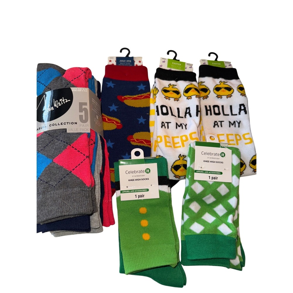 John Weitz Casual Collection men's argyle socks plus holiday‎ socks 10 pairs NeW